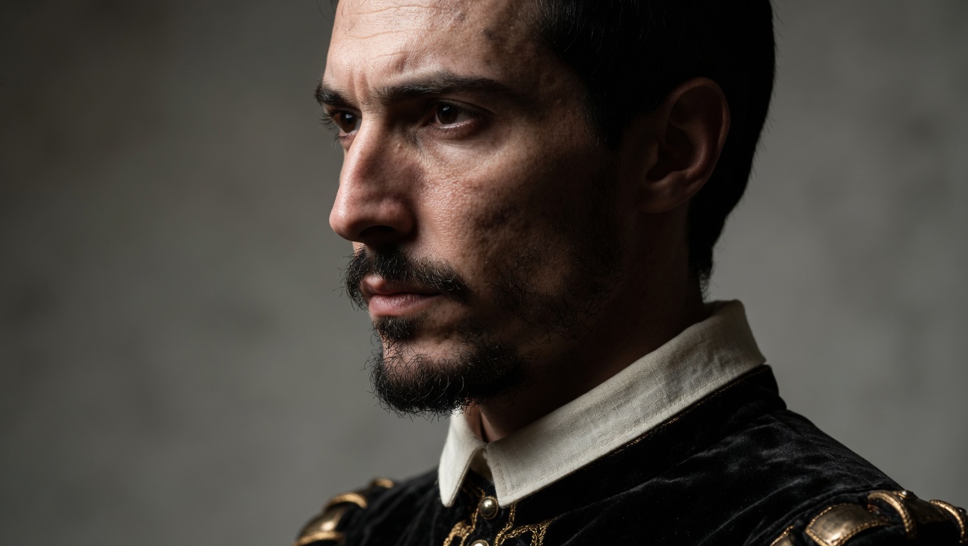 Hernán Cortés, portrait de profil, reconstitution 3D