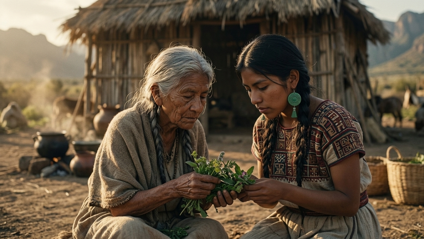 La Malinche herboriste, scène de vie quotidienne reconstituée